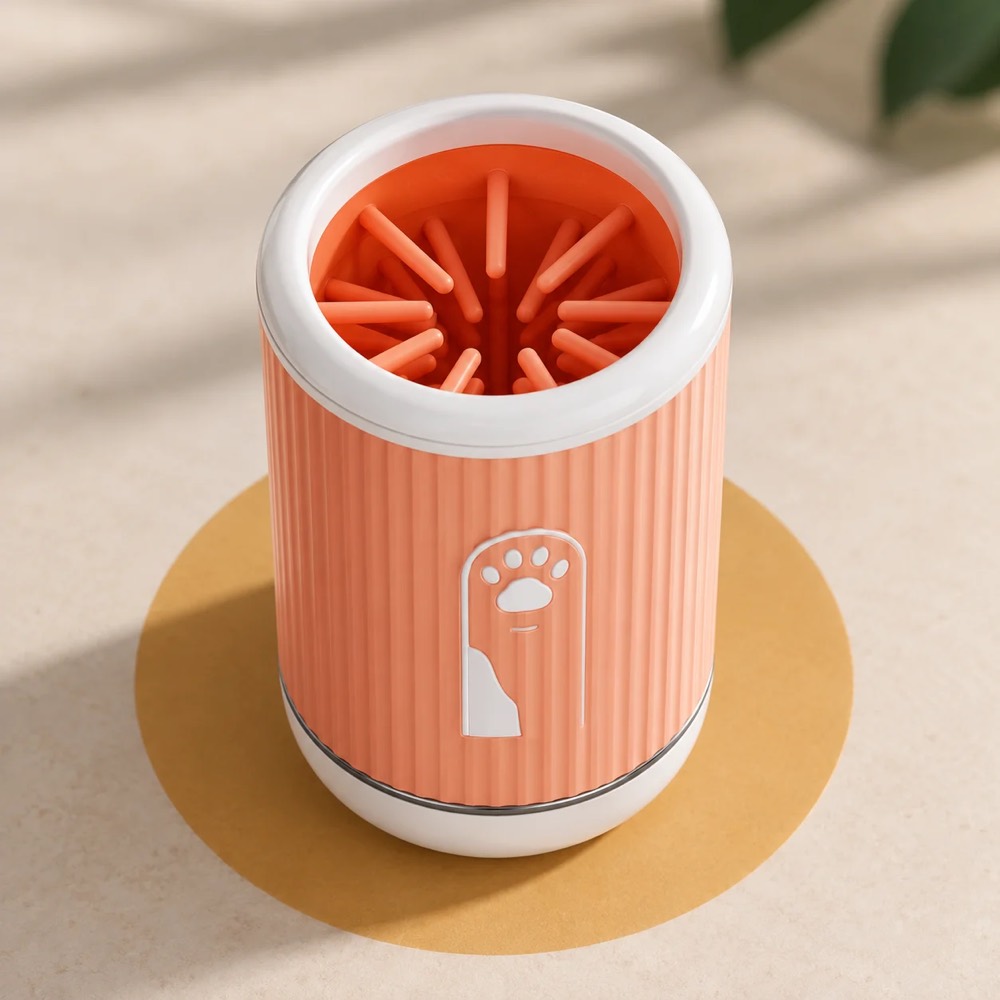 Waggira Paw Cleaner in Red, interior view showing the soft silicone bristles